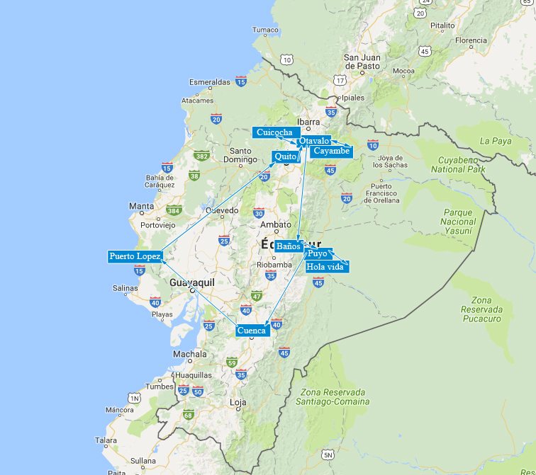 La carte de notre périple en Equateur