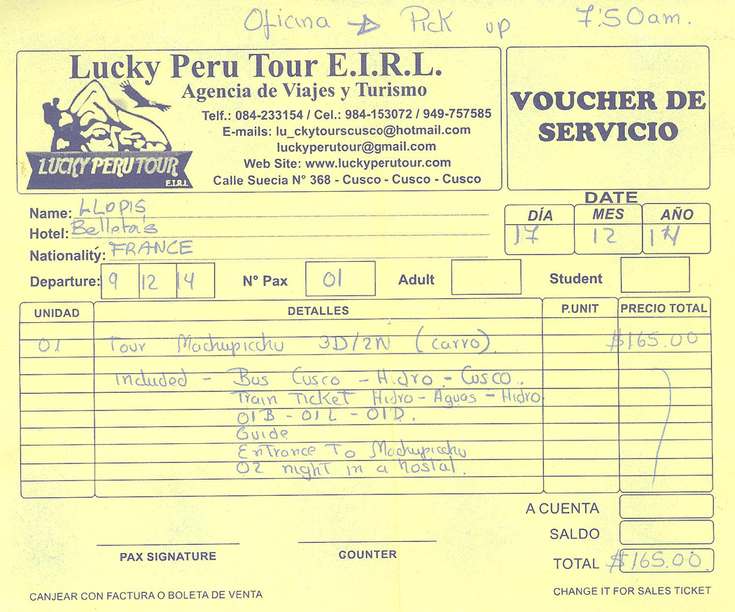 Ticket Machupicchu