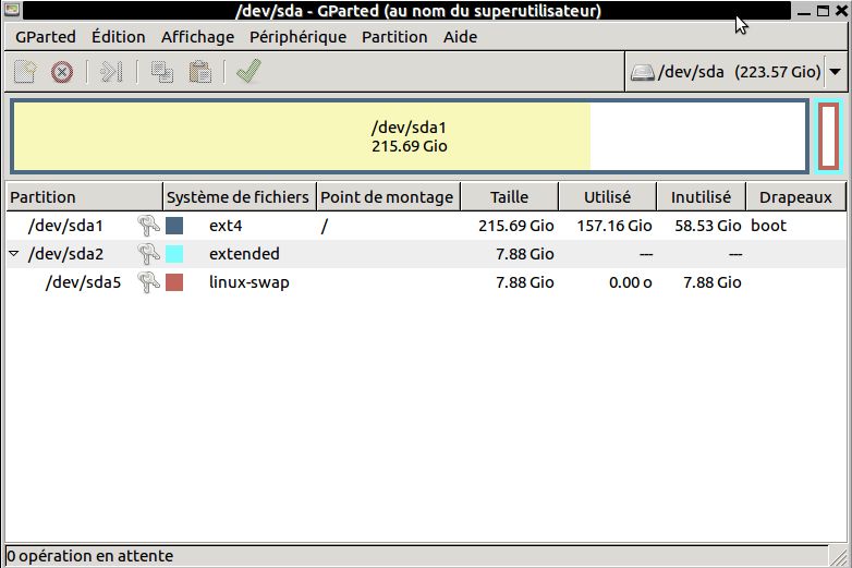 Gestionnaire de partitions GPARTED