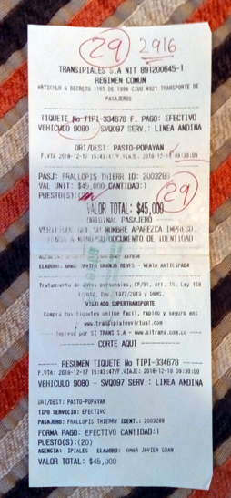 Ticket Ipiales Popayan