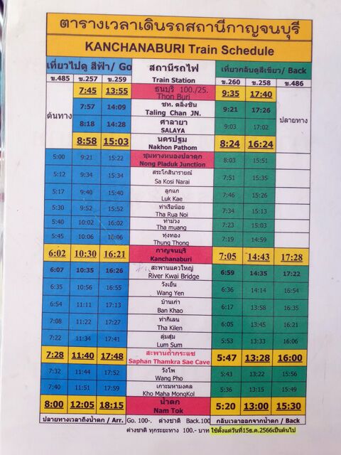 horaires train kanchanaburi nam tok 100209