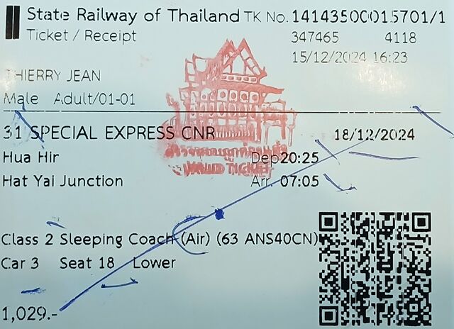 ticket train de nuit hua hin hat yai 103543